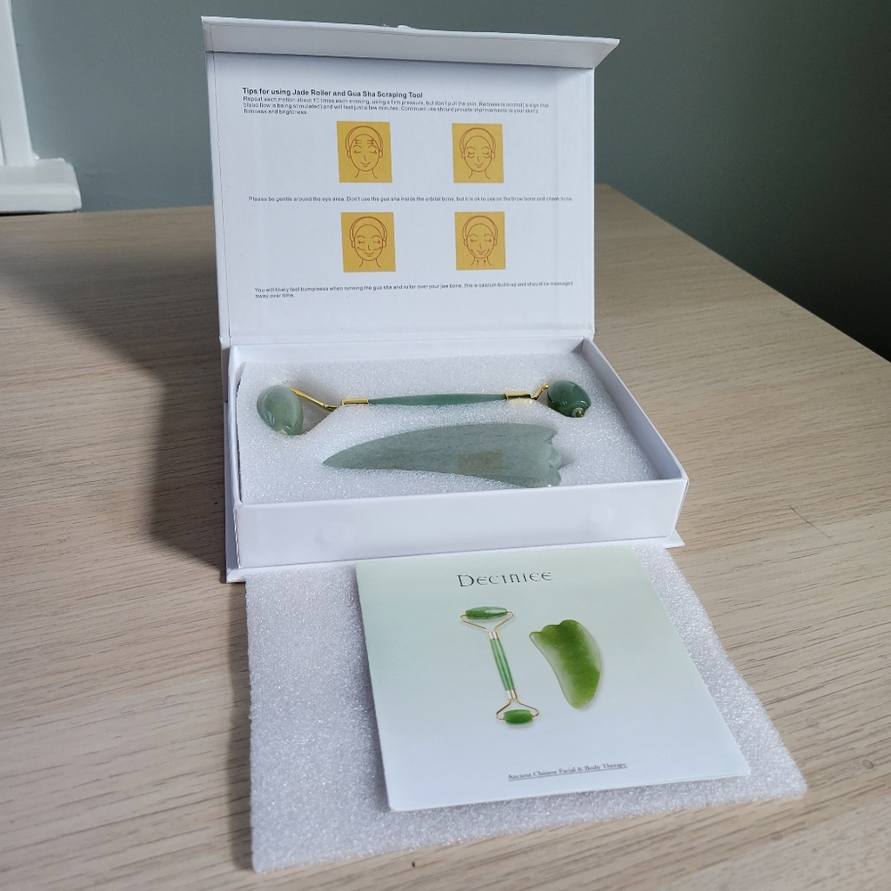 NIB • jade roller and gua sha scraping tool | 100% authentic natural jade stone
